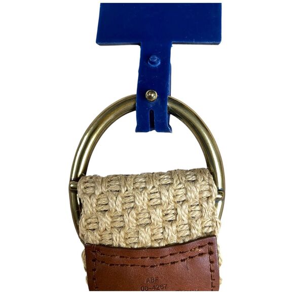 Tommy Hilfiger size S saddle leather straw woven 2” belt classic safari, coastal - Picture 6 of 10